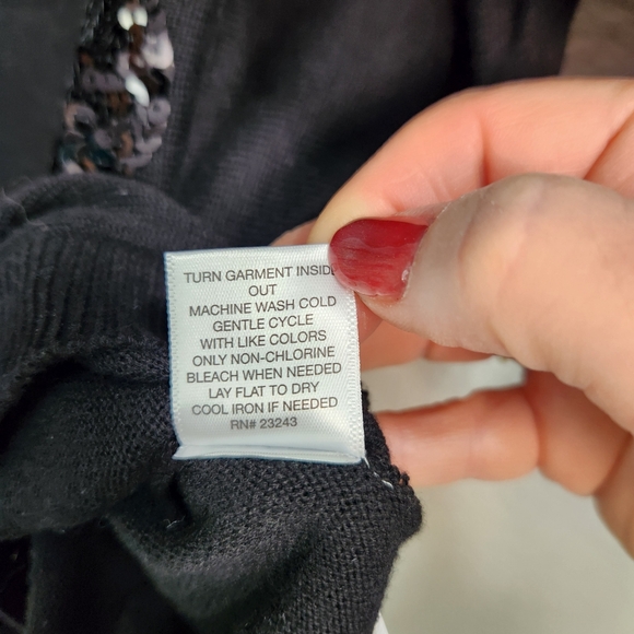 New York & Company Black Sequin Polka Dot Sweater 3/4 Length Dolman Sleeves, M - Picture 5 of 7